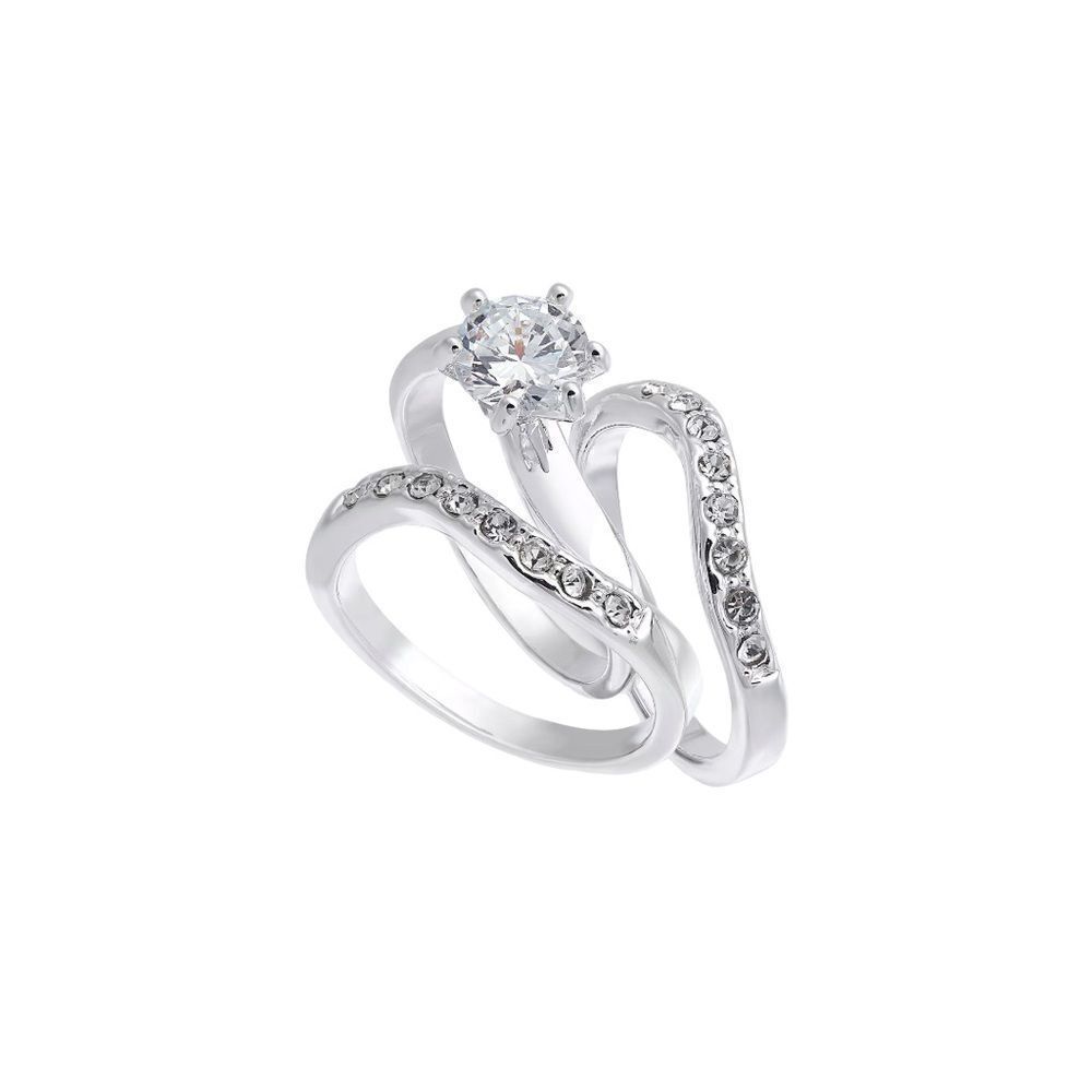 New in box CHARTER CLUB Fine Silver Plate Crystal Wavy Ring